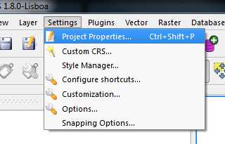 Opening Project Properties in Quantum GIS